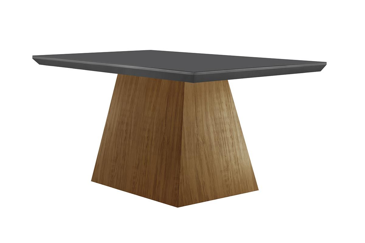 Mesa Jantar Luna c/Tampo MDF/Vidro 120cm RufatoMadeirado c/Vidro Canto Curvo - Imbuia/Ripado 3D/Grafite