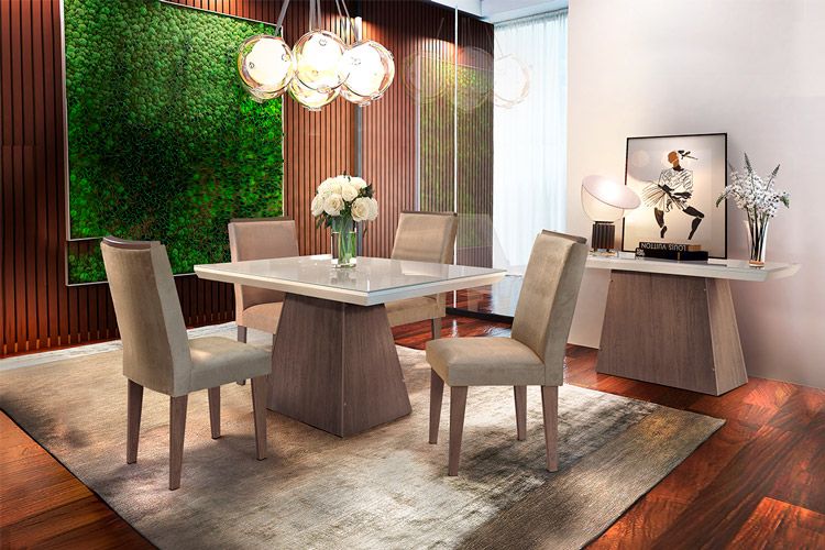 Mesa Jantar Luna c/Tampo MDF/Vidro 120cm Rufato