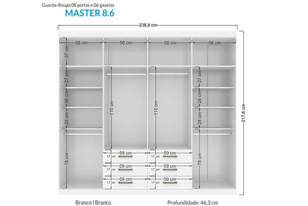 Guarda Roupa Casal 8 Portas c/Esp Master S. Andirá Guarda Roupa Casal 8 Portas c/Esp Master S. Andirá