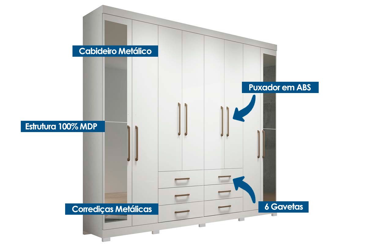 Guarda Roupa Casal 8 Portas c/Esp e Pés Master S. Andirá