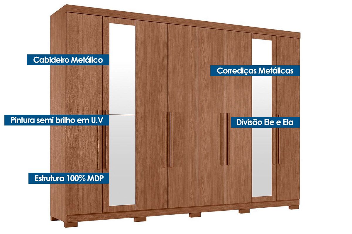 Guarda Roupa Casal 8 Portas c/Esp e Pés Master New S. Andirá