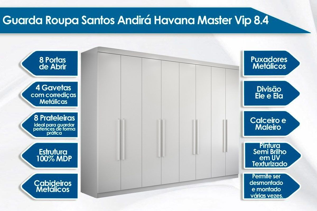 Guarda Roupa Casal 8 Portas e Pés Master New S. Andirá Guarda Roupa Casal 8 Portas e Pés Master New S. Andirá