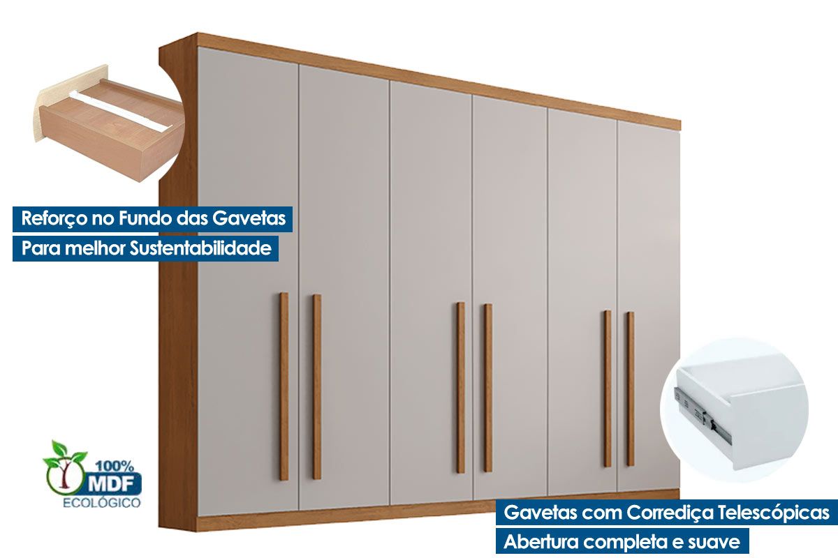 Guarda Roupa Casal 6 Portas e 6 Gavetas c/Pés Pernambuco Rufato Guarda Roupa Casal 6 Portas e 6 Gavetas c/Pés Pernambuco Rufato