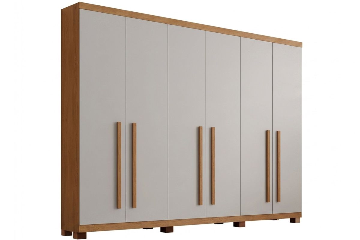 Guarda Roupa Casal 6 Portas e 6 Gavetas c/Pés Pernambuco RufatoNaturale/Off White