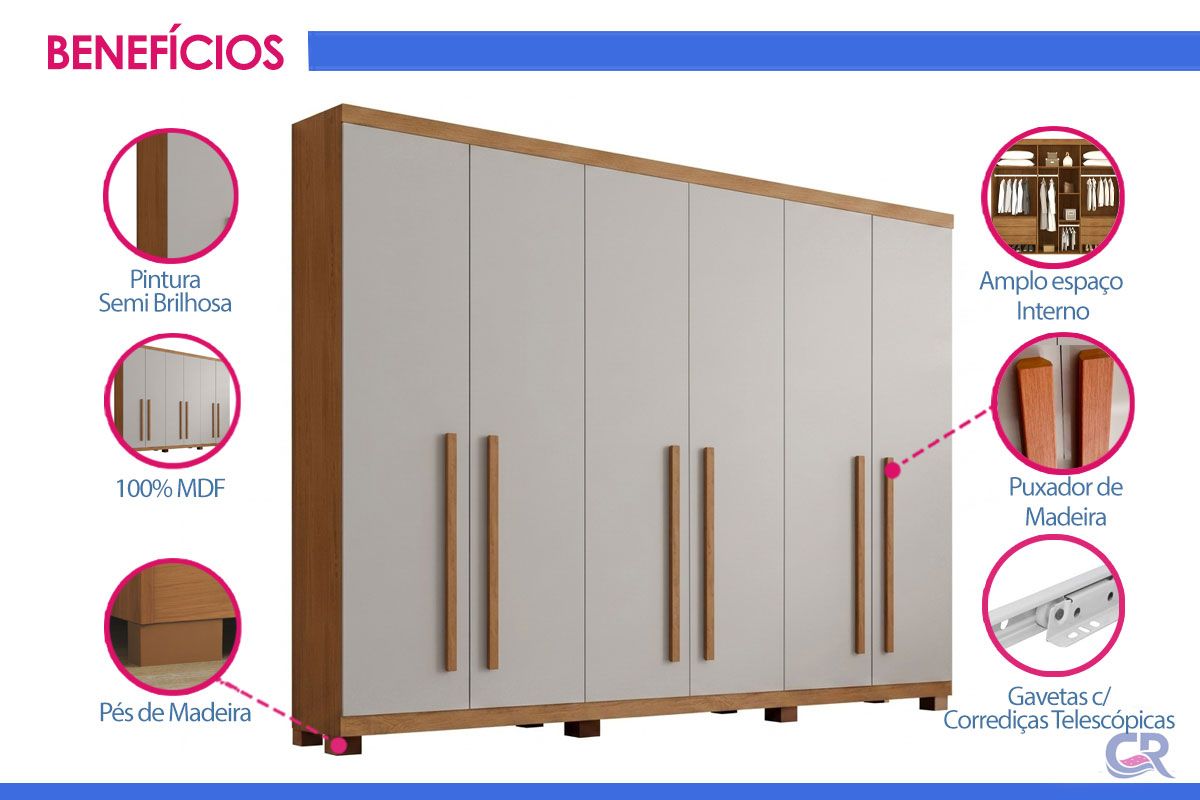 Guarda Roupa Casal 6 Portas e 6 Gavetas c/Pés Pernambuco Rufato Guarda Roupa Casal 6 Portas e 6 Gavetas c/Pés Pernambuco Rufato