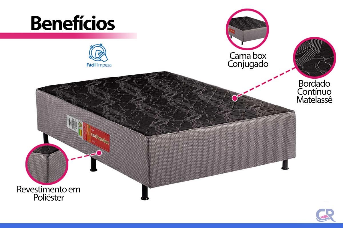 Cama Box Conjugado c/Colchão UniPremium Gray Polar