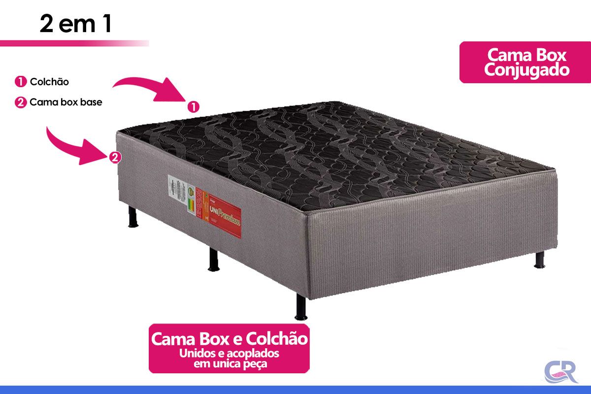 Cama Box Conjugado c/Colchão UniPremium Gray Polar