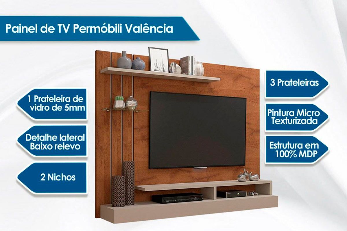 Painel Home p/ TV até 50 Pol Valência Plus 160cm Permóbili Painel Home p/ TV até 50 Pol Valência Plus 160cm Permóbili