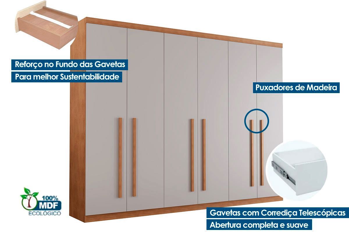 Guarda Roupa Casal 6 Portas e 4 Gavetas c/Pés Bahia Rufato Guarda Roupa Casal 6 Portas e 4 Gavetas c/Pés Bahia Rufato