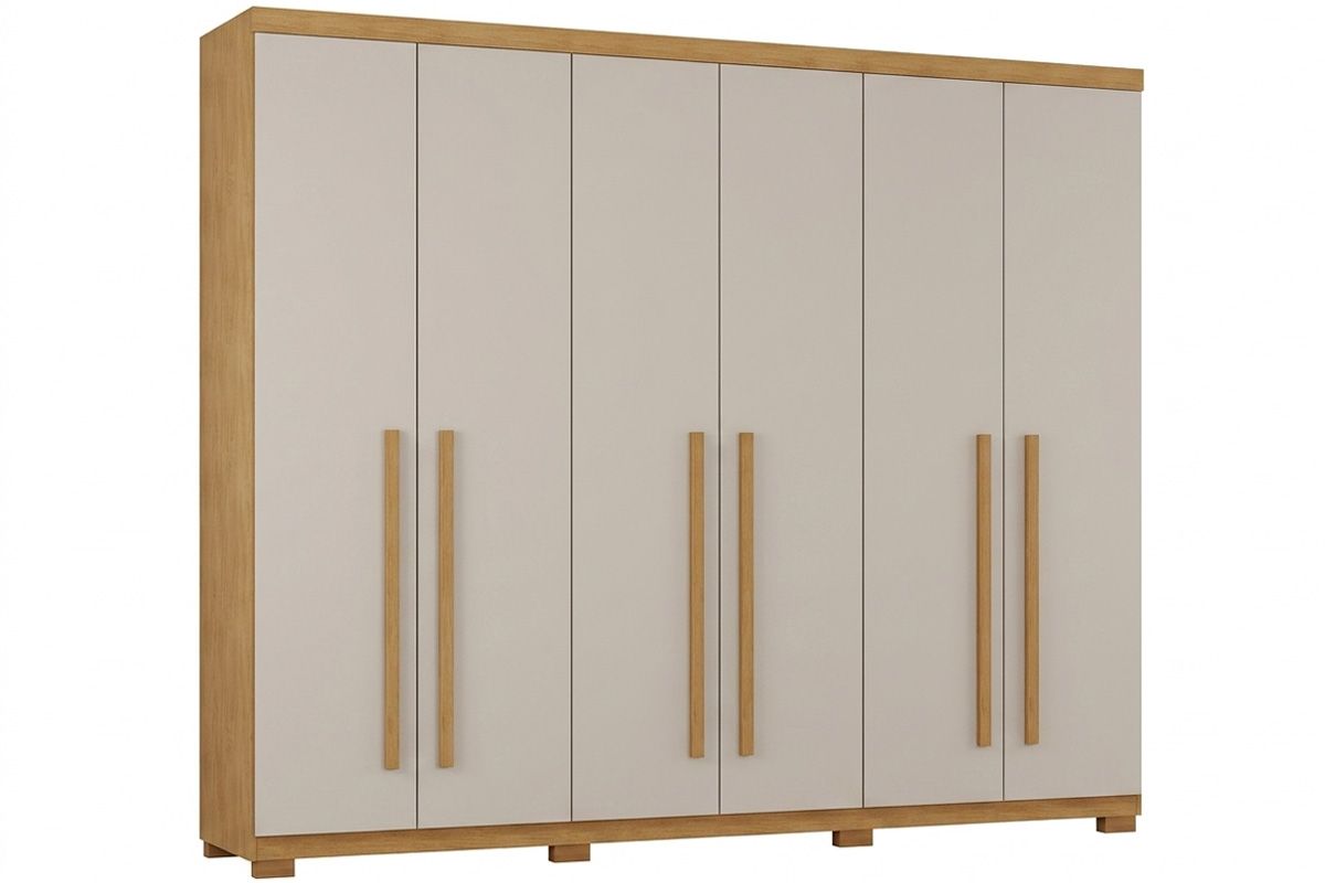 Guarda Roupa Casal 6 Portas e 4 Gavetas c/Pés Bahia RufatoNaturale/Off White