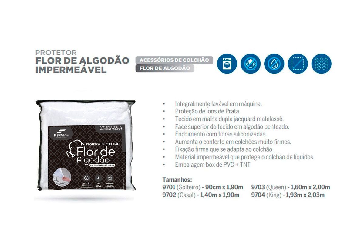 Protetor Colchão Fibrasca Algodão Impermeável Protetor Colchão Fibrasca Algodão Impermeável