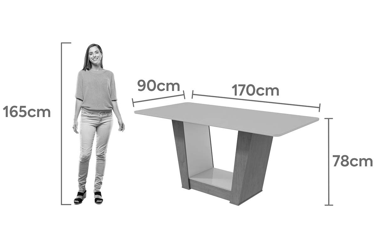 Mesa Jantar Apogeu Plus c/Tampo Madeirado Vidro 170x90cm Lopas