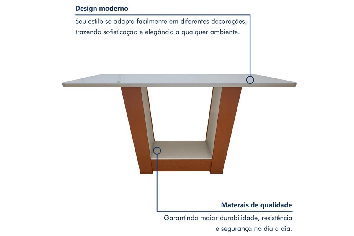 Mesa Jantar Apogeu Plus c/Tampo Madeirado Vidro 170x90cm Lopas
