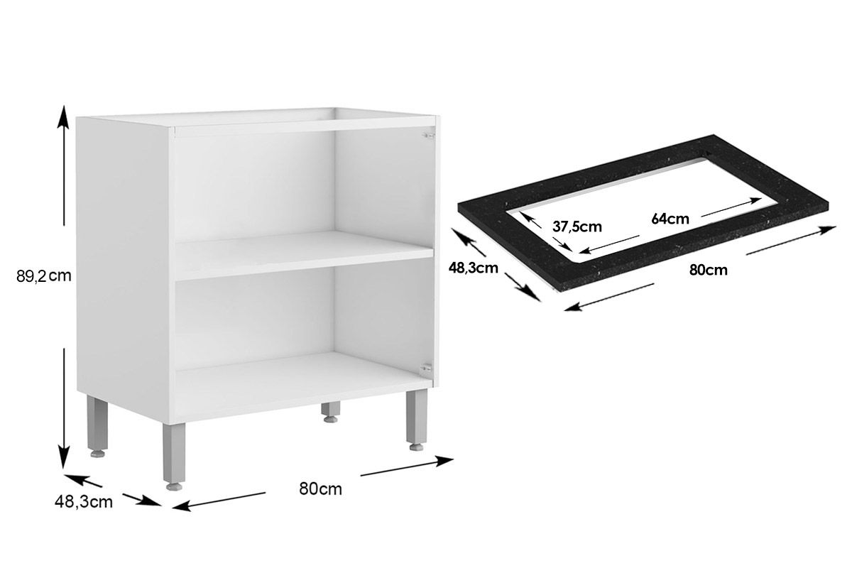Balcão Cozinha Bertolini p/ Cooktop c/Tampo Evidence 7174 c/2 Portas 80cm