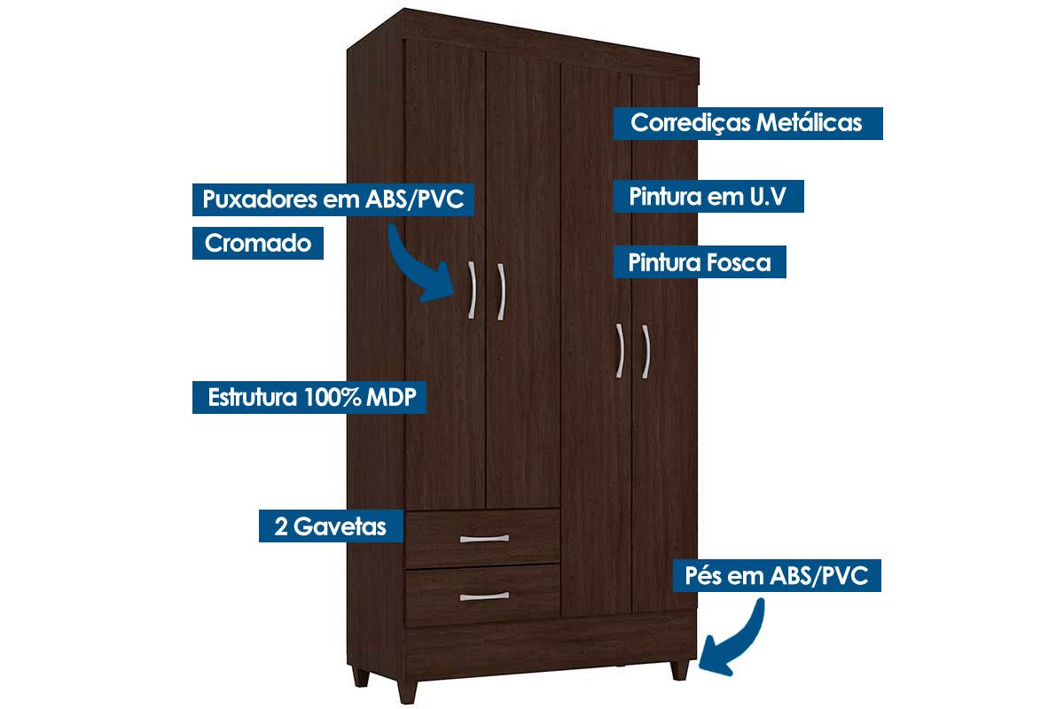 Guarda Roupa Solteiro 4 Portas Astro Demóbile