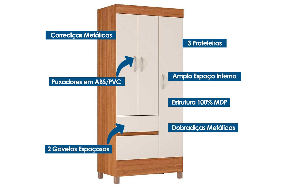 Guarda Roupa Solteiro 3 Portas Wind Demóbile