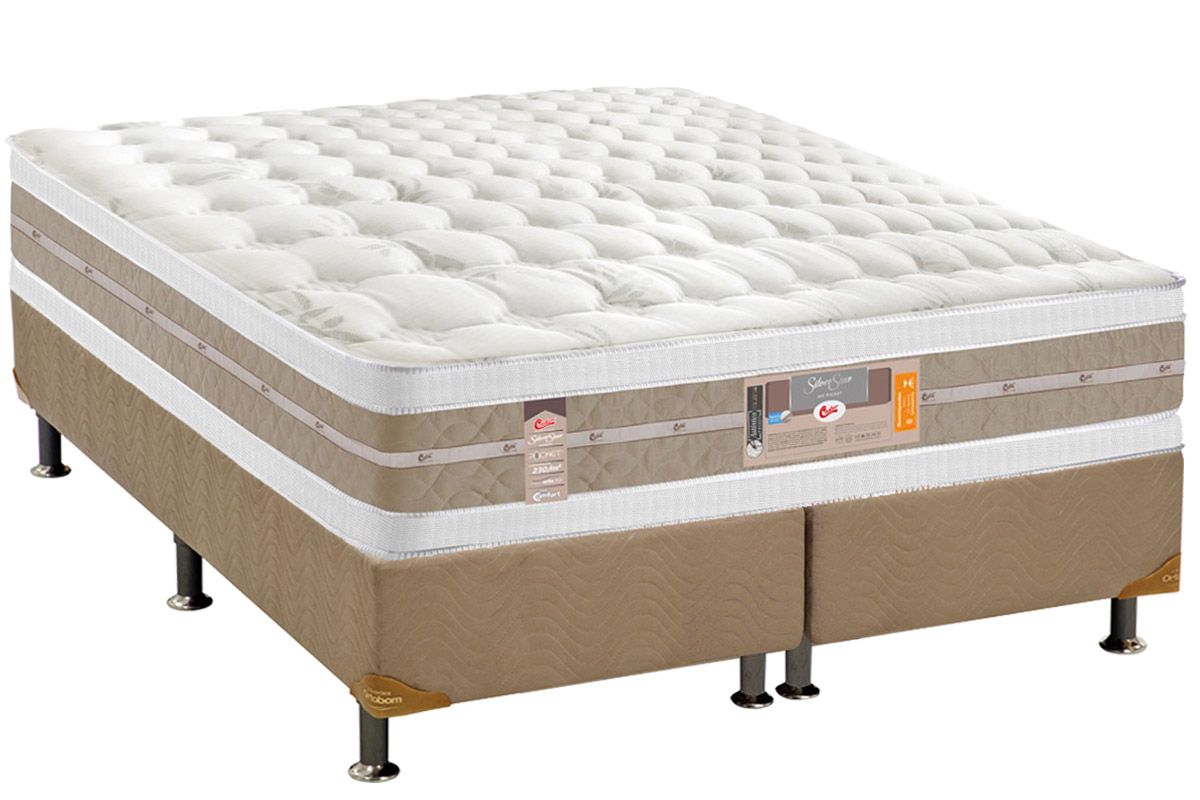 Conjunto Cama Box - Colchão Castor de Molas Pocket Silver Star Air One Face + Cama Box Universal Nobuck Bege Crema