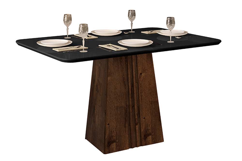 Mesa Jantar Italia c/Tampo Madeirado c/Vidro 120x90cm DJ Móveis