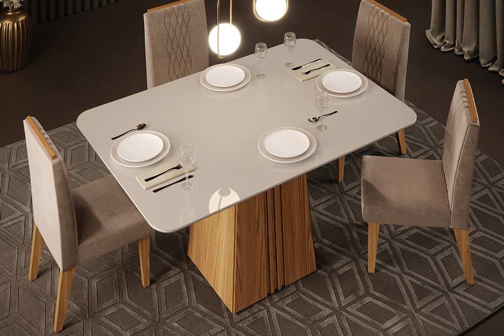 Mesa Jantar Italia c/Tampo Madeirado c/Vidro 120x90cm DJ Móveis