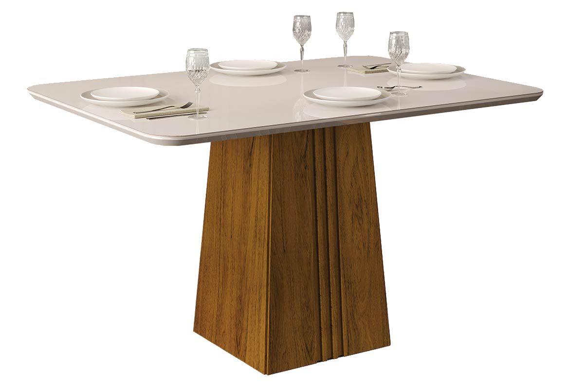 Mesa Jantar Italia c/Tampo Madeirado c/Vidro 120x90cm DJ Móveis