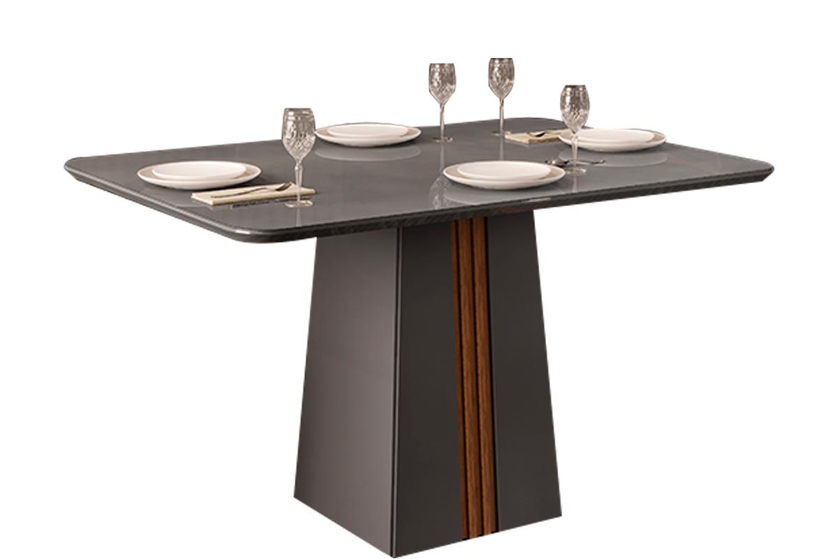 Mesa Jantar Italia c/Tampo Madeirado c/Vidro 120x90cm DJ Móveis