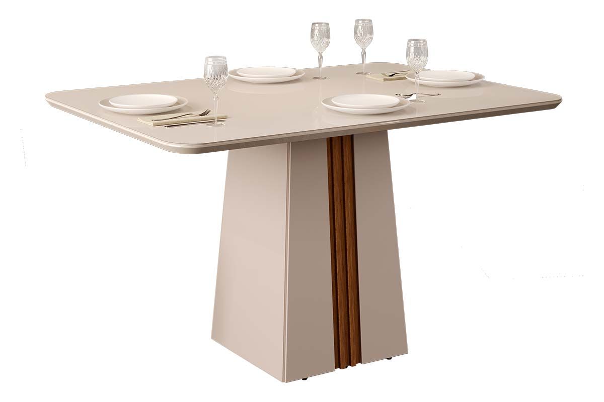 Mesa Jantar Italia c/Tampo Madeirado c/Vidro 120x90cm DJ Móveis