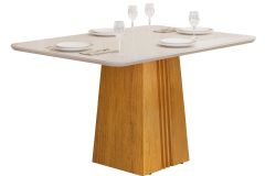 Mesa Jantar Italia c/Tampo Madeirado c/Vidro 120x90cm DJ Móveis - Cedro/Off White