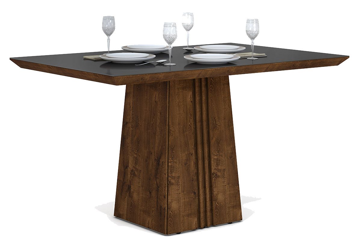 Mesa Jantar Italia c/Tampo Madeirado c/Vidro 120x90cm DJ Móveis