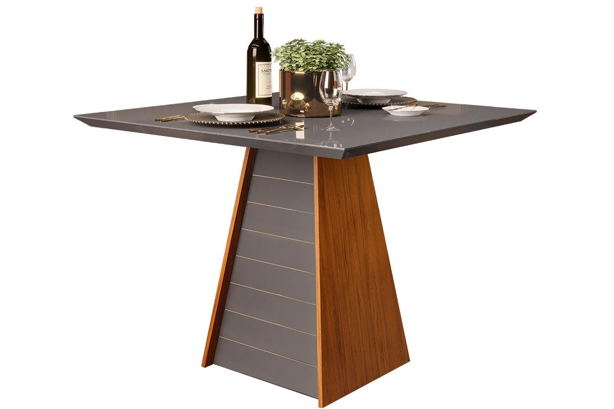 Mesa Jantar Fler c/Tampo Madeirado c/Vidro 90x90cm DJ Móveis