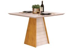 Mesa Jantar Fler c/Tampo Madeirado c/Vidro 90x90cm DJ Móveis - Cedro/Off White/Off White