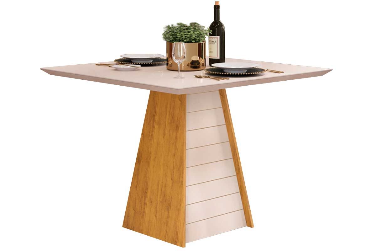 Mesa Jantar Fler c/Tampo Madeirado c/Vidro 90x90cm DJ Móveis