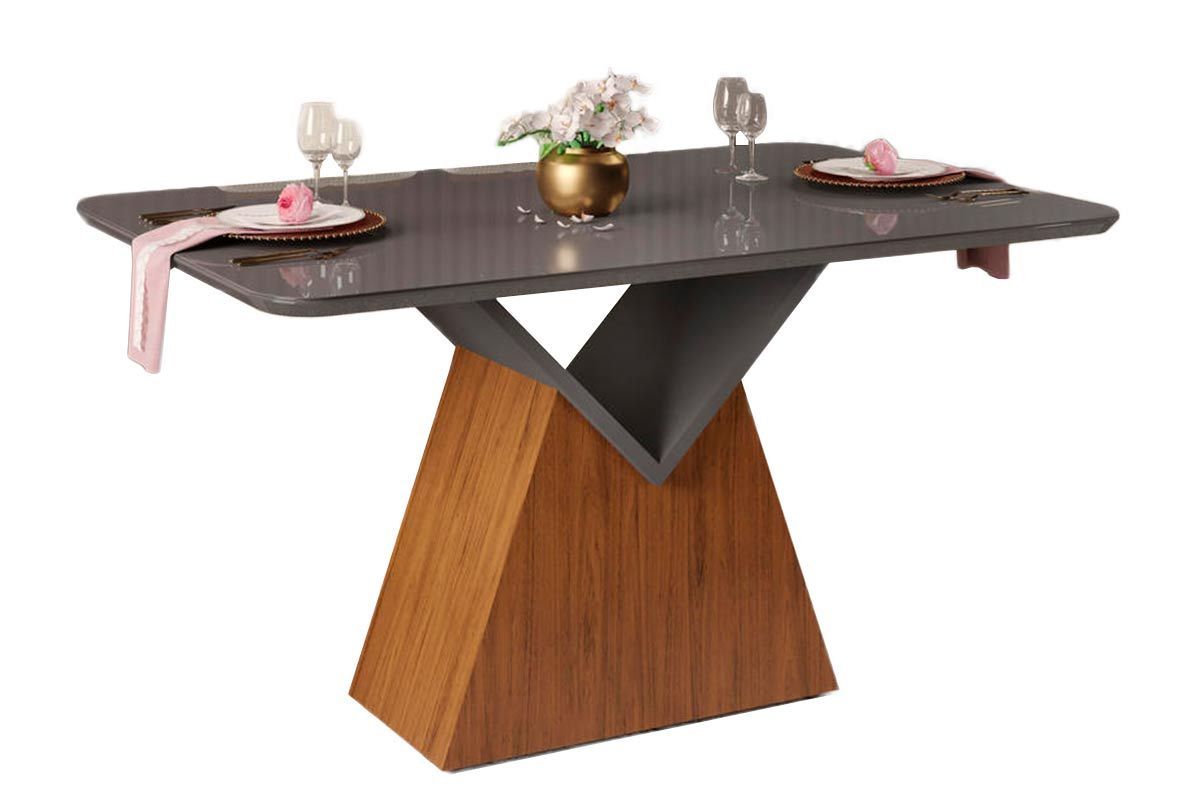 Mesa Jantar Argo c/Tampo Madeirado c/Vidro Curvo 136x90cm DJ Móveis