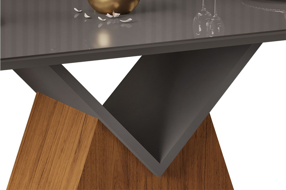 Mesa Jantar Argo c/Tampo Madeirado c/Vidro Curvo 136x90cm DJ Móveis Mesa Jantar Argo c/Tampo Madeirado c/Vidro Curvo 136x90cm DJ Móveis