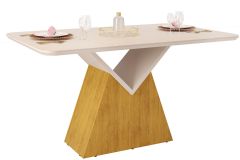 Mesa Jantar Argo c/Tampo Madeirado c/Vidro Curvo 136x90cm DJ Móveis