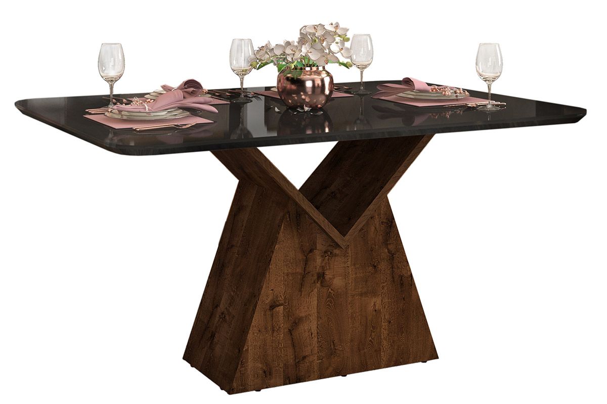 Mesa Jantar Argo c/Tampo Madeirado c/Vidro Curvo 136x90cm DJ Móveis Mesa Jantar Argo c/Tampo Madeirado c/Vidro Curvo 136x90cm DJ Móveis