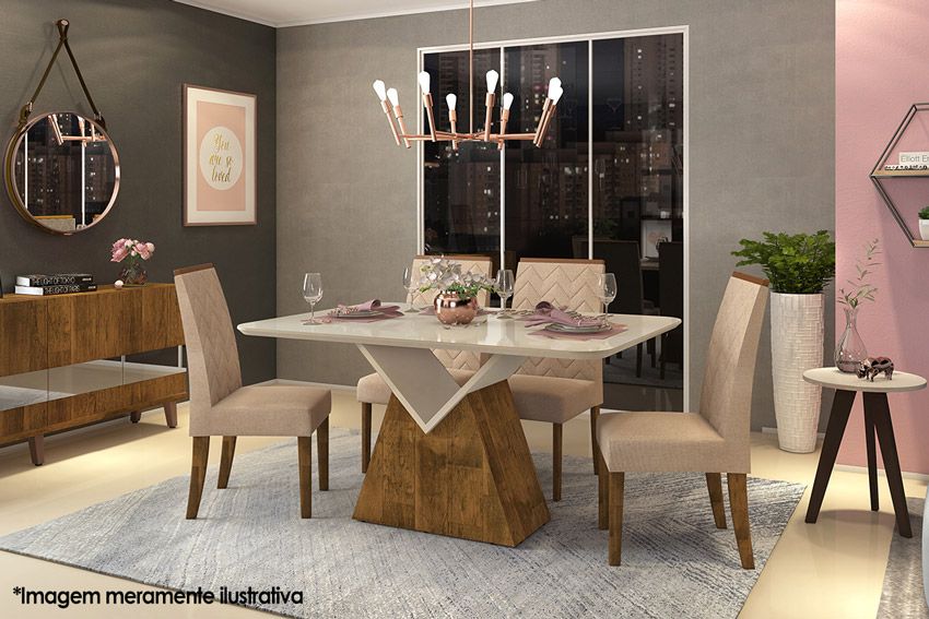 Mesa Jantar Argo c/Tampo Madeirado c/Vidro Curvo 136x90cm DJ Móveis Mesa Jantar Argo c/Tampo Madeirado c/Vidro Curvo 136x90cm DJ Móveis