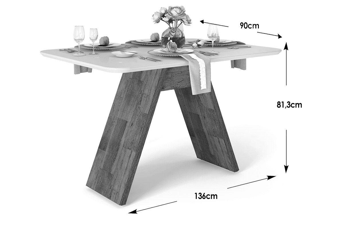 Mesa Jantar Fit c/Tampo Madeirado c/Vidro Curvo 136x90cm DJ Móveis