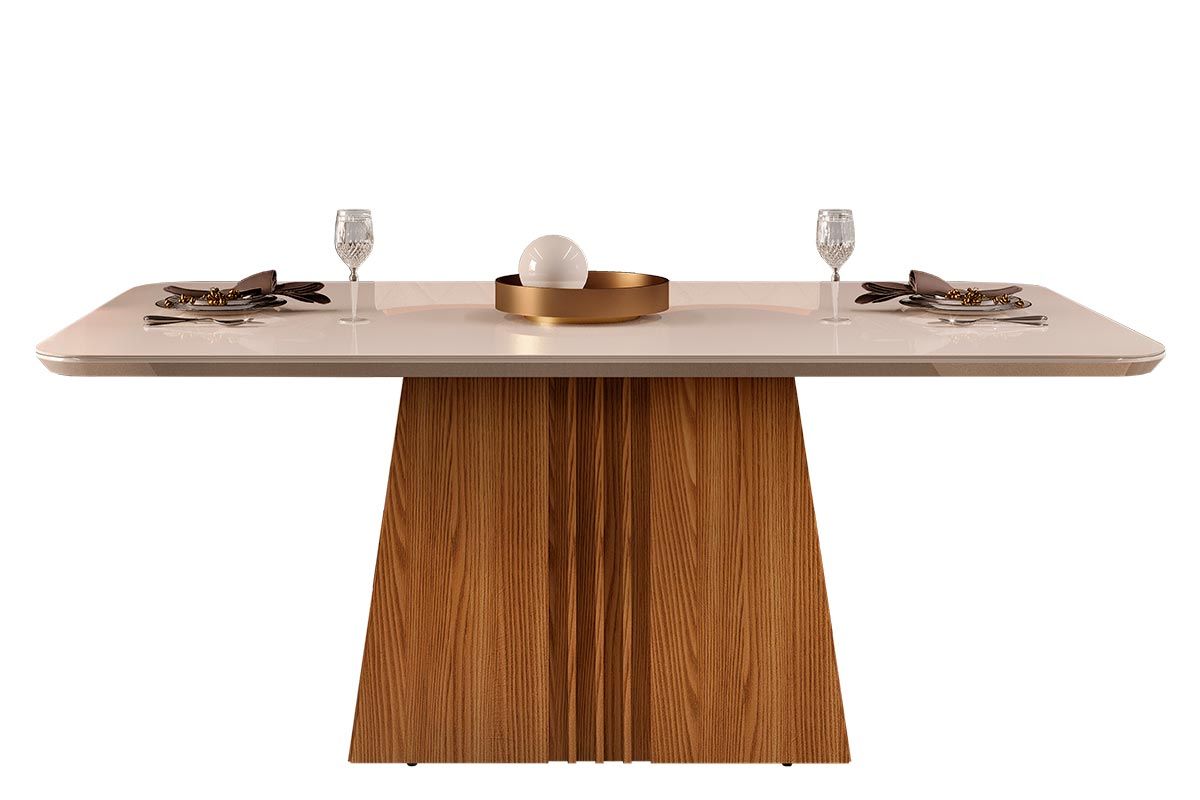 Mesa Jantar Italia c/Tampo Madeirado c/Vidro Curvo 170x90cm DJ Móveis