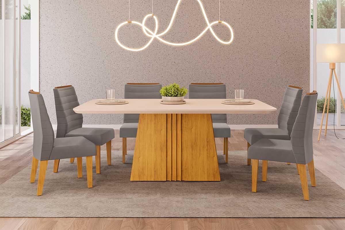 Mesa Jantar Italia c/Tampo Madeirado c/Vidro Curvo 170x90cm DJ Móveis Mesa Jantar Italia c/Tampo Madeirado c/Vidro Curvo 170x90cm DJ Móveis