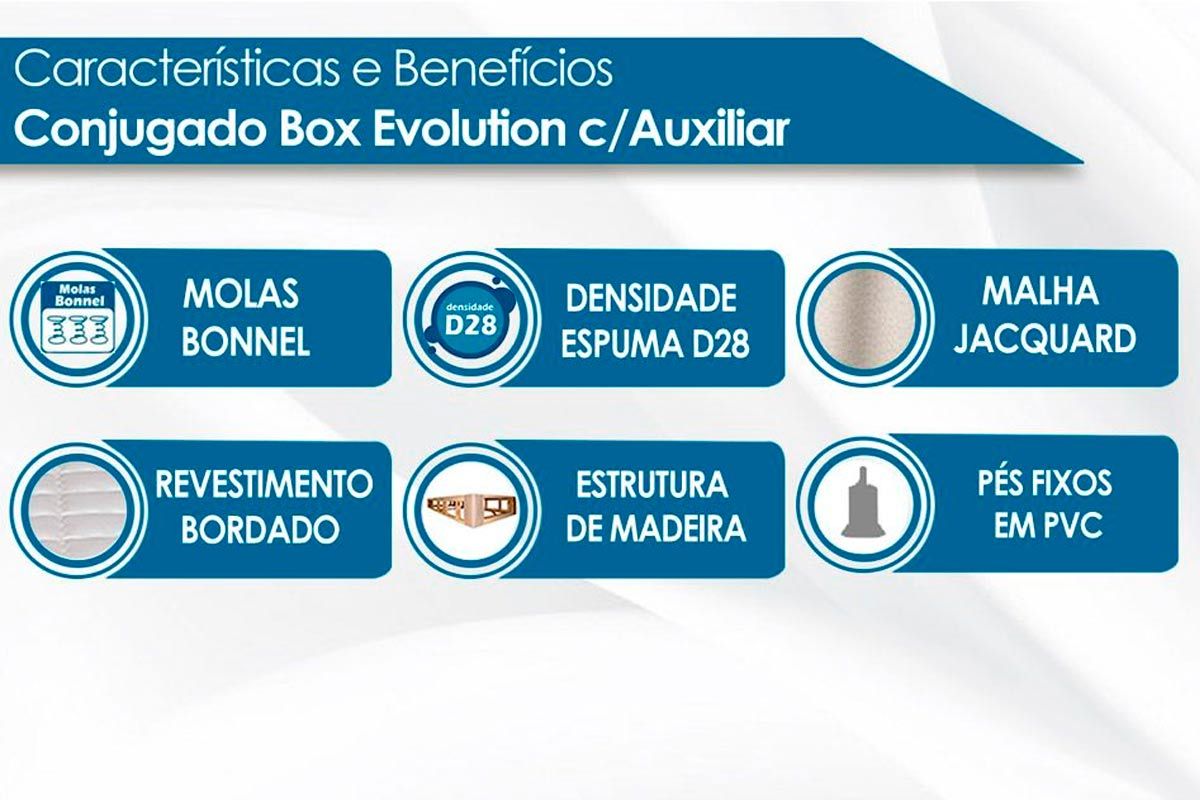 Cama Baú c/Aux Conjugado c/Colchão Evolution Herval