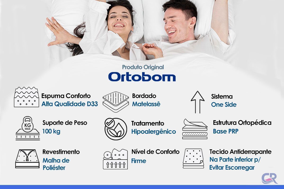 Cama Box Baú CRC +Colchão Ortopédico ISO100 Ortobom