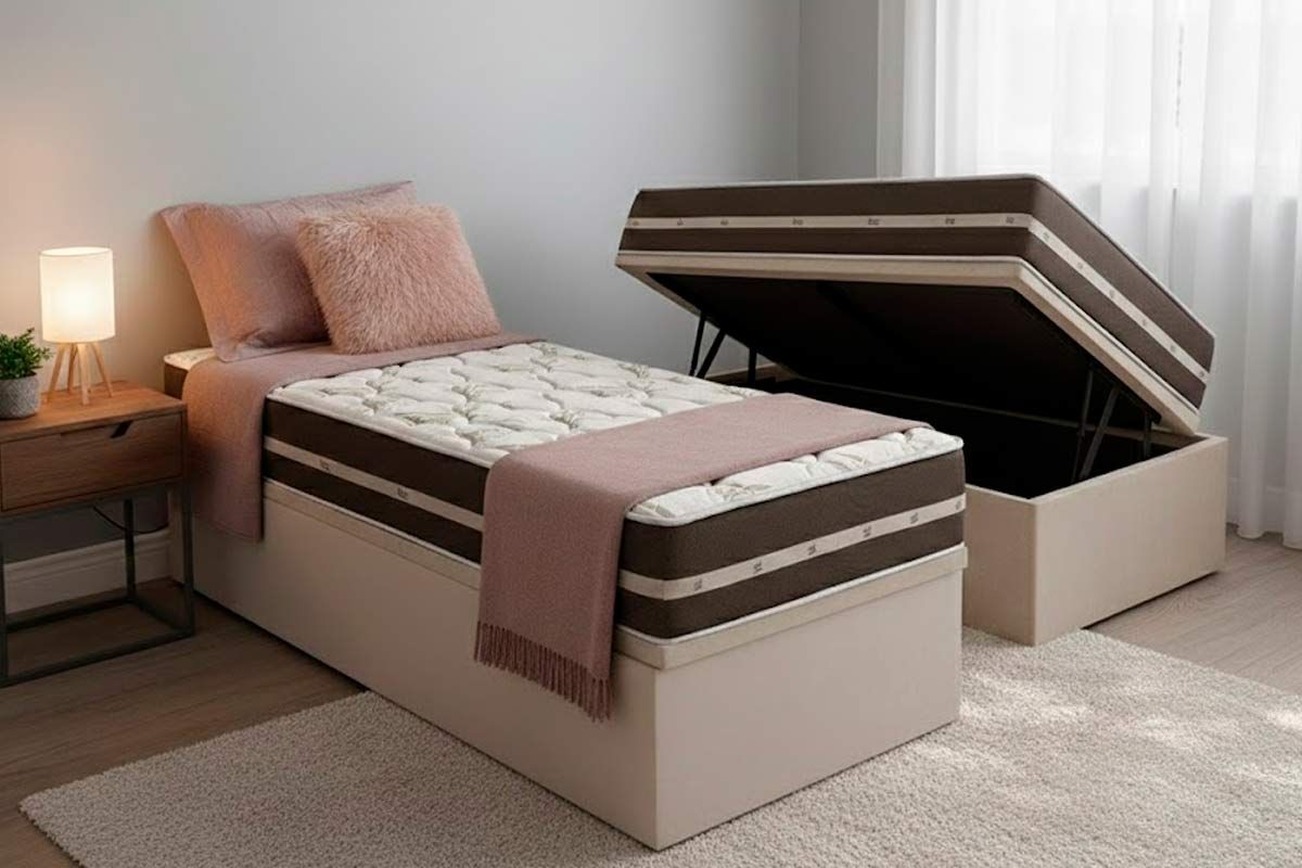 Cama Box Baú CRC +Colchão Molas Classic Anjos