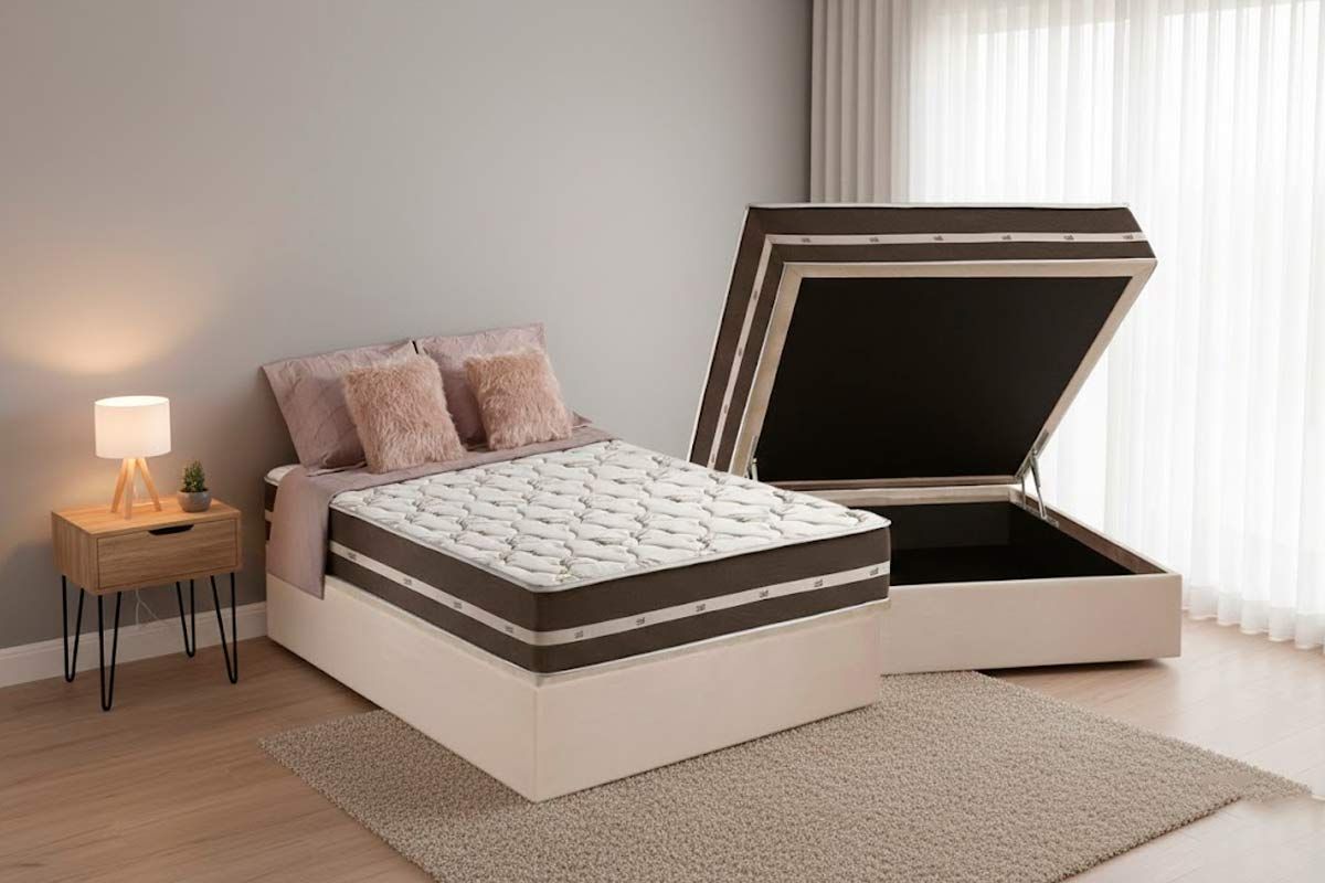 Cama Box Baú CRC +Colchão Molas Classic Anjos