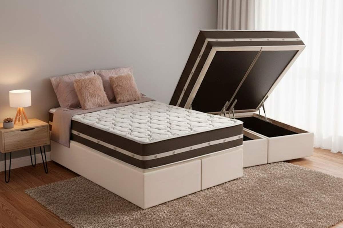 Cama Box Baú CRC +Colchão Molas Classic Anjos