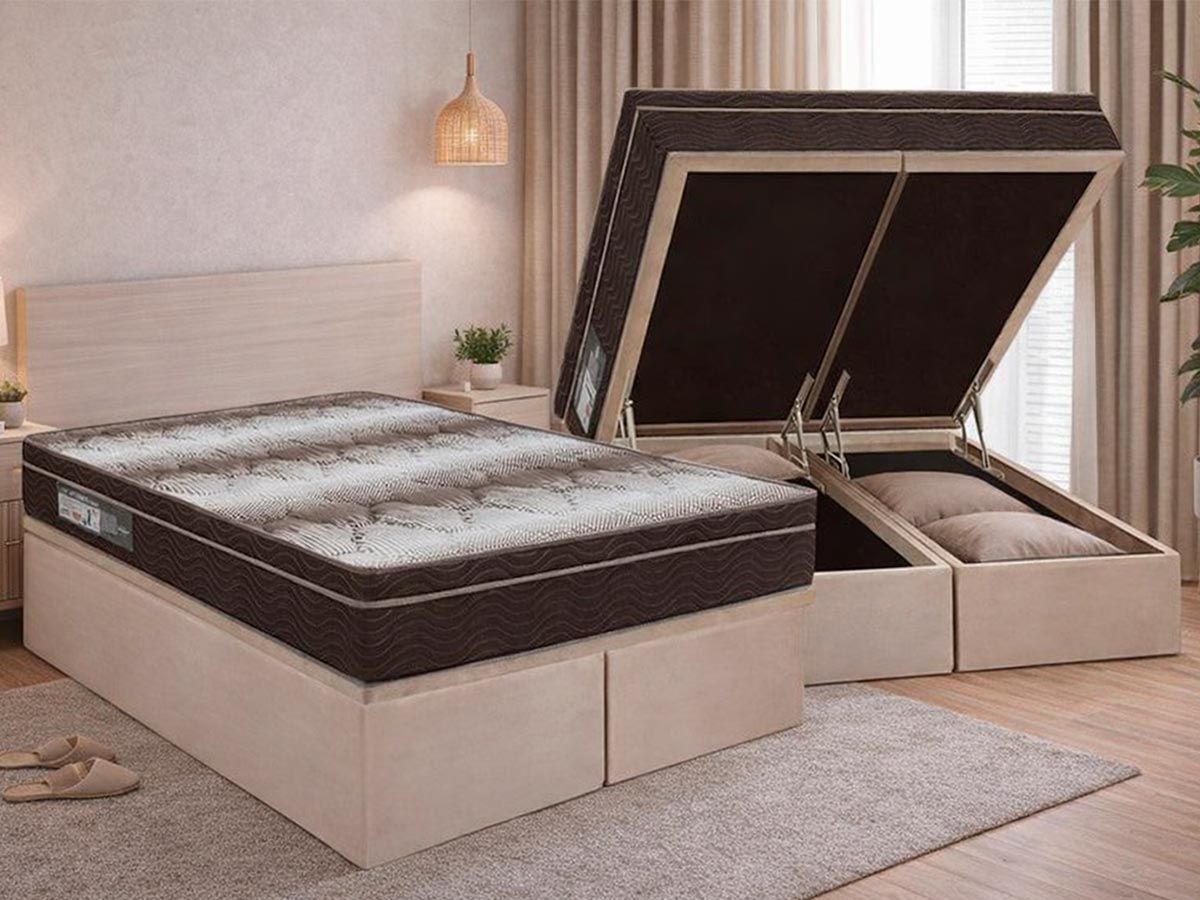 Cama Box Baú CRC +Colchão Ortopédico Light Ortobom