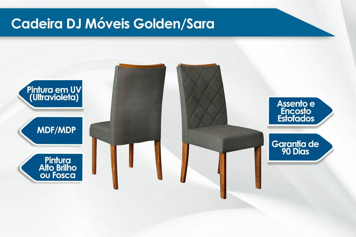 Cadeira Jantar Golden Kit 2 Un DJ Móveis Cadeira Jantar Golden Kit 2 Un DJ Móveis