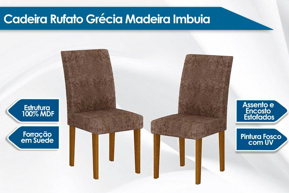 Sala de Jantar Completa Berlim Tampo Madeirado c/ Vidro Canto Reto 120x80cm e 4 Cadeiras Grécia - Rufato