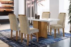 Sala Jantar Mesa Berlim Tampo MDF/Vidro Canto Curvo 120cm + 4Cadeiras Athenas - Rufato