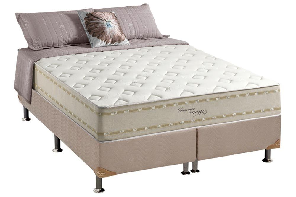 Cama Box : Colchão Molas Ensacadas Anjos Winter Summer + Base CRC Suede Clean 