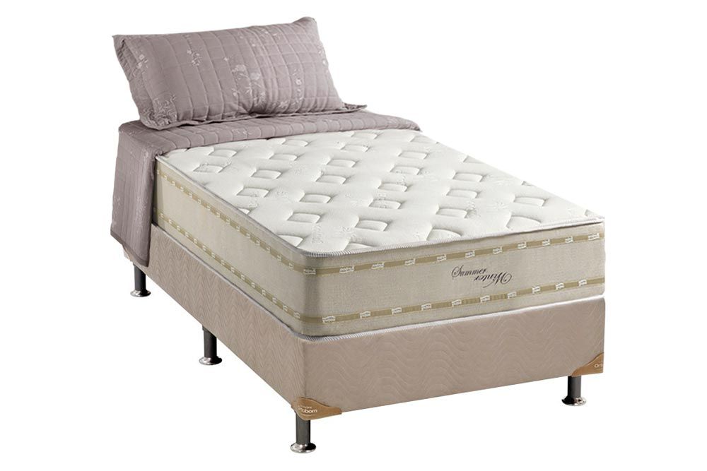 Cama Box : Colchão Molas Ensacadas Anjos Winter Summer + Base CRC Suede Clean 